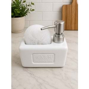Süngerlikli Seramik Wash - Sıvı Sabunluk&Deterjanlık Beyaz