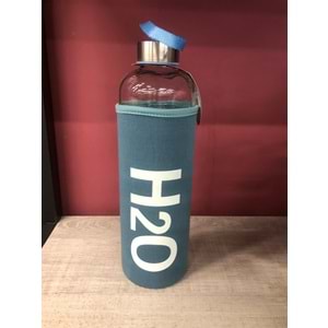 H2O Kılıflı Cam Matara 1 LT (1000 ml) Mavi