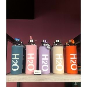 H2O Kılıflı Cam Matara 1 LT (1000 ml) Pembe