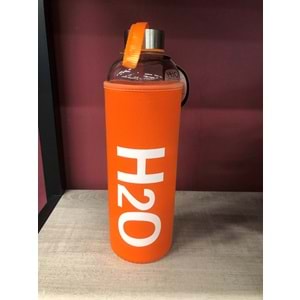 H2O Kılıflı Cam Matara 1 LT (1000 ml) Turuncu