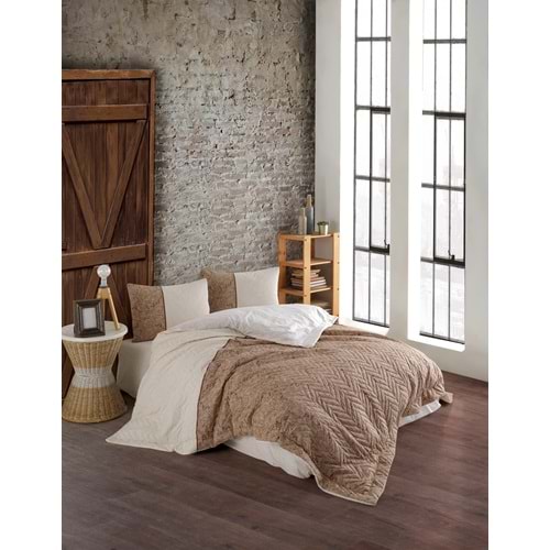 Çok Amaçlı Dört Mevsim Kapitoneli Nevresim Takımı Çift Kişilik Zara Kahverengi