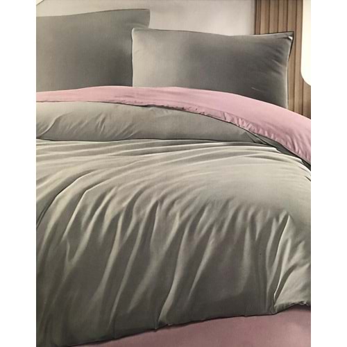 Ranforce Nevresim Takımı Lastikli Çarşaflı Çift Kişilik Gri-Lila