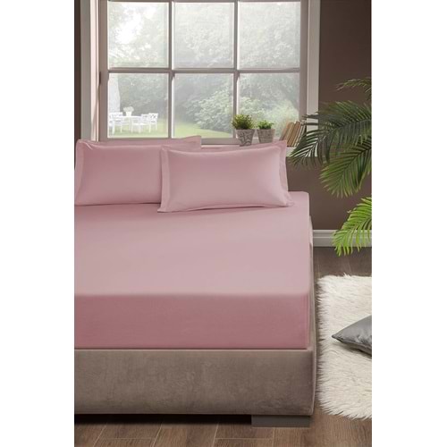 Lüx %100 Pamuklu Lastikli Penye Çarşaf 100x200cm Gül Kurusu Renk