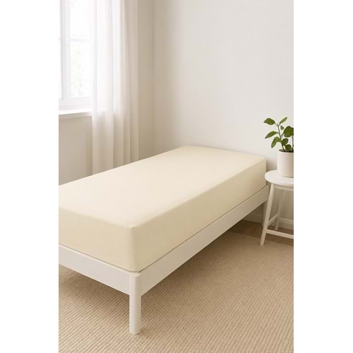 Tek Kişilik %100 Pamuklu Lastikli Penye Çarşaf Krem 100x200 cm