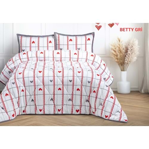 Çift Kişilik Yorgan Seti Comforter Betty Gri (1 Yorgan + 2 Yastık Kılıfı)