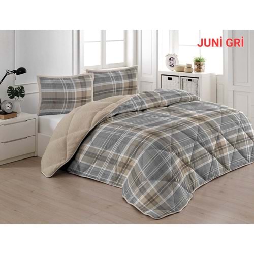 Çift Kişilik Lüks Comforter Yorgan Seti Juni Gri (1 Yorgan + 2 Yastık Kılıfı)