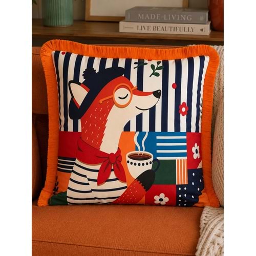 Çift Taraflı Dekoratif Saçaklı Kırlent Kılıfı Enerjik-1 43x43 cm -1 Adet
