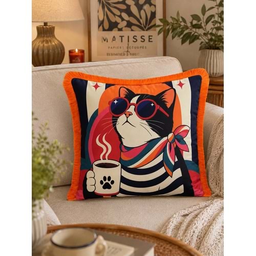 Çift Taraflı Dekoratif Saçaklı Kırlent Kılıfı Enerjik-2 43x43 cm -1 Adet