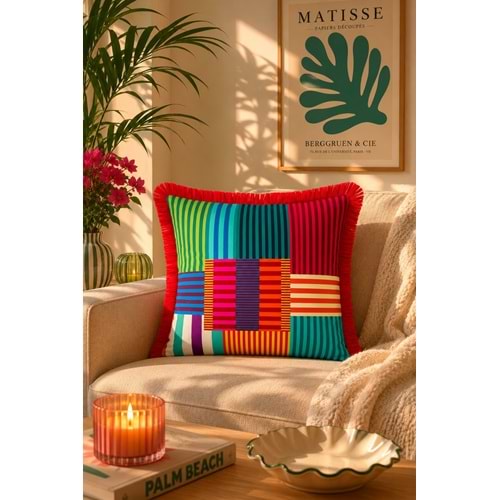 Çift Taraflı Dekoratif Saçaklı Kırlent Kılıfı Enerjik-4 43x43 cm -1 Adet