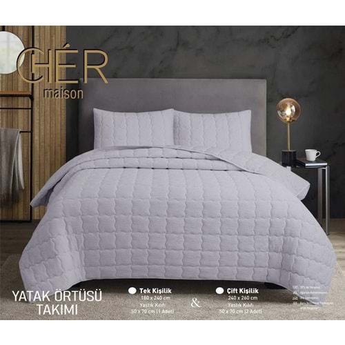 Çok Amaçlı Yastık Kılıflı Çift Kişilik Yatak Örtüsü Gri