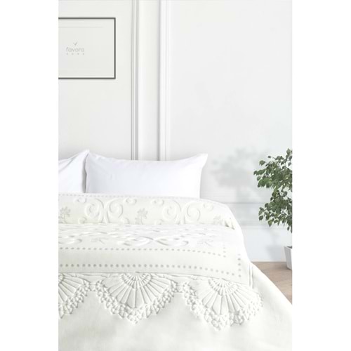 Pırıltı Embos Çift Kişilik Battaniye Ekru