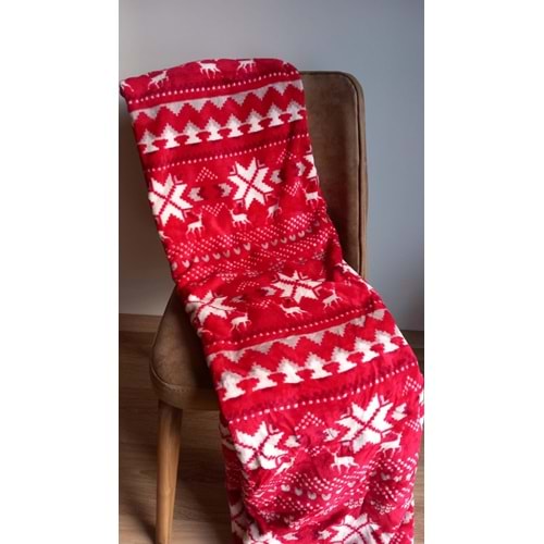 Yılbaşı Temalı Tek Kişilik 150x200 cm Polar Soft Battaniye Kırmızı Beyaz