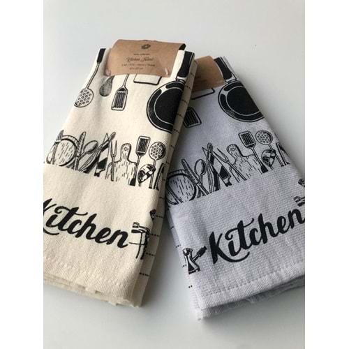 Kitchen 4'lü Mutfak Havlusu 40x60 cm -Krem Gri