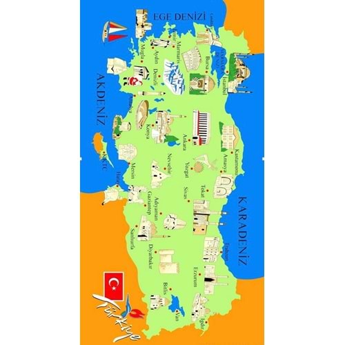 Plaj Havlusu 75x150 Türkiye Haritası Desenli