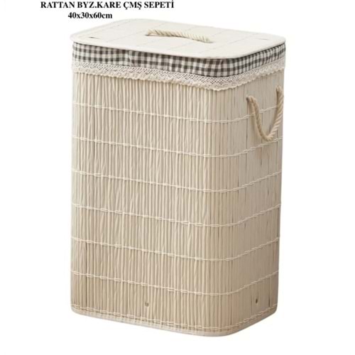 Rattan Katlanabilir Dikdörtgen Çamaşır Sepeti -Beyaz