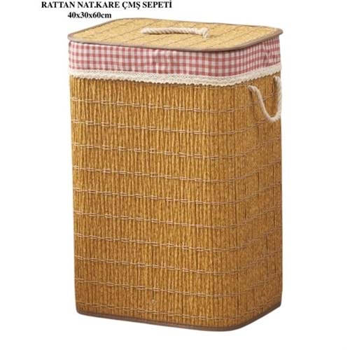 Rattan Katlanabilir Dikdörtgen Çamaşır Sepeti -Naturel