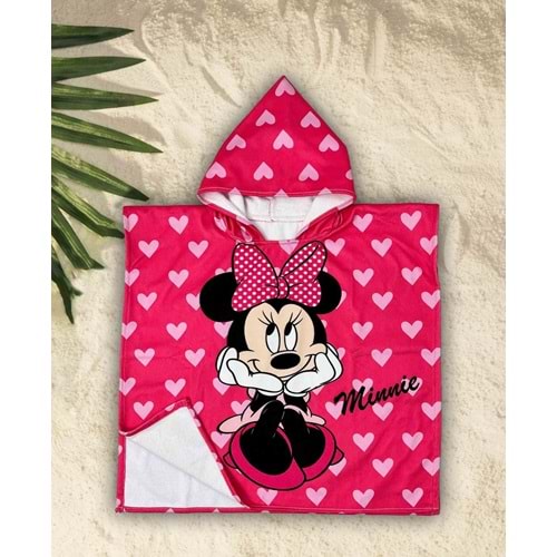 Çocuk Minnie Kapşonlu Banyo - Plaj Panço 6-10 Yaş Standart