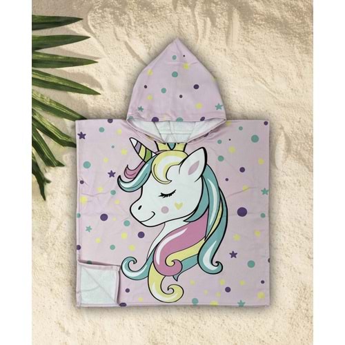 Çocuk Unicorn Kapşonlu Banyo - Plaj Panço 6-10 Yaş Standart