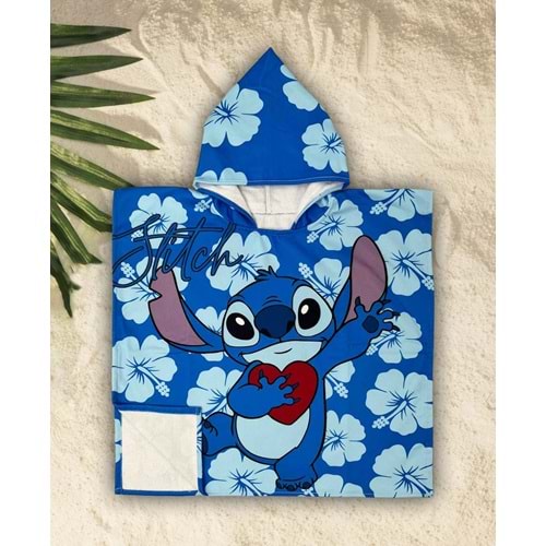 Çocuk Stitch Kapşonlu Banyo - Plaj Panço 6-10 Yaş Standart