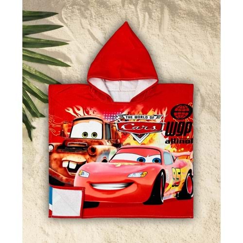 Çocuk Cars Kapşonlu Banyo - Plaj Panço 6-10 Yaş Standart