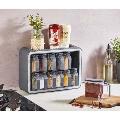 Standlı 12 Li Kaşıklı Kapaklı Baharatlık Takımı