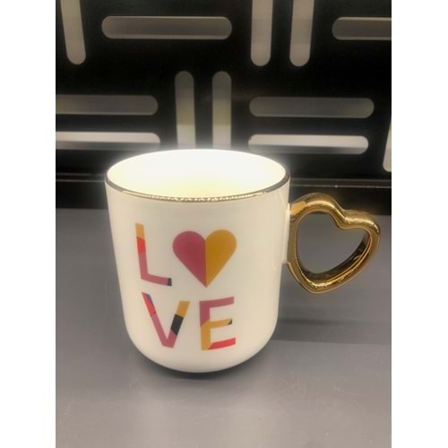 Özel Tasarım Porselen Kalp Kupa Yaldızlı -3 -380 ml