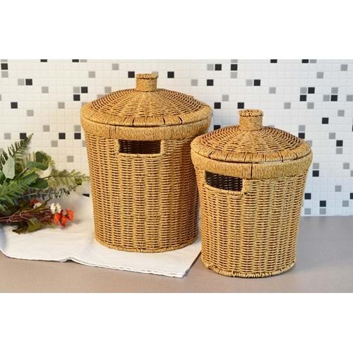 Hasır 2'li Kapaklı Sebzelik - Patates Soğan Sebze Sepeti