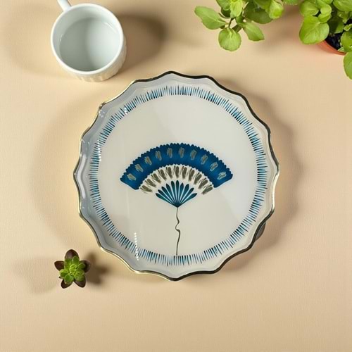 Özel Tasarım El Yapımı Ahşap , Cam Görünümlü Tepsi Tavuskuşu-2 Yuvarlak