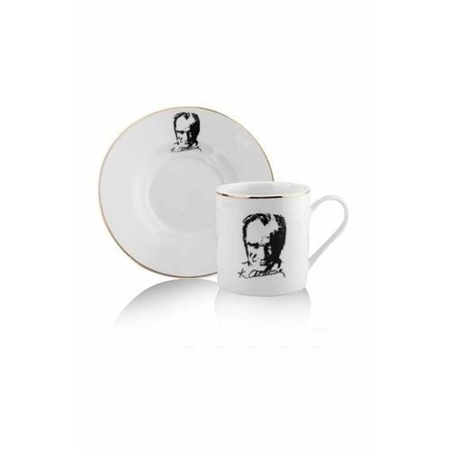 Atatürk Portreli -Porselen 2'li Kahve Fincan Seti