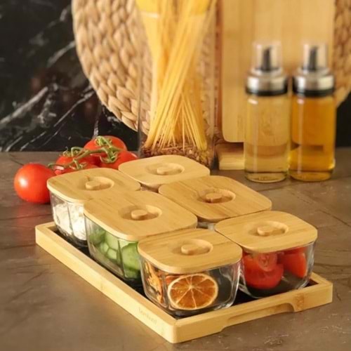 Bambu Kapaklı 13 Parça Kahvaltılık Seti