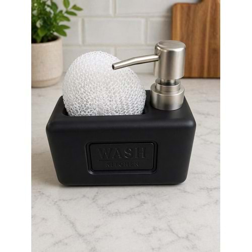 Süngerlikli Seramik Wash - Sıvı Sabunluk&Deterjanlık Siyah