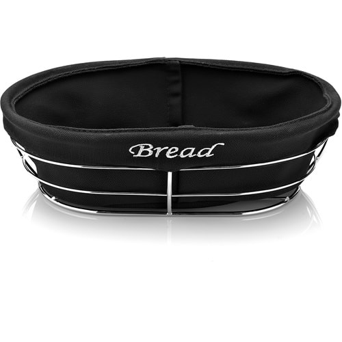 Metal Ekmek Sepeti Oval - Bread Nakışlı -Siyah