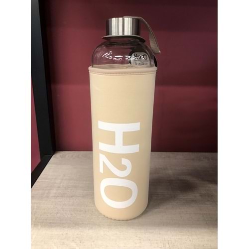 H2O Kılıflı Cam Matara 1 LT (1000 ml) Bej