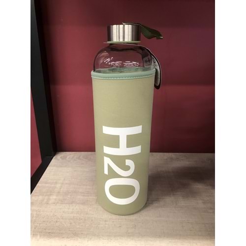 H2O Kılıflı Cam Matara 1 LT (1000 ml) Haki