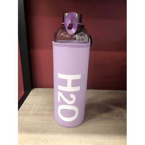 H2O Kılıflı Cam Matara 1 LT (1000 ml) Lila