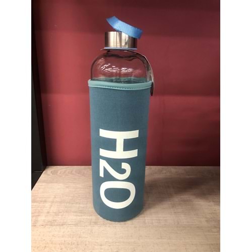 H2O Kılıflı Cam Matara 1 LT (1000 ml) Mavi