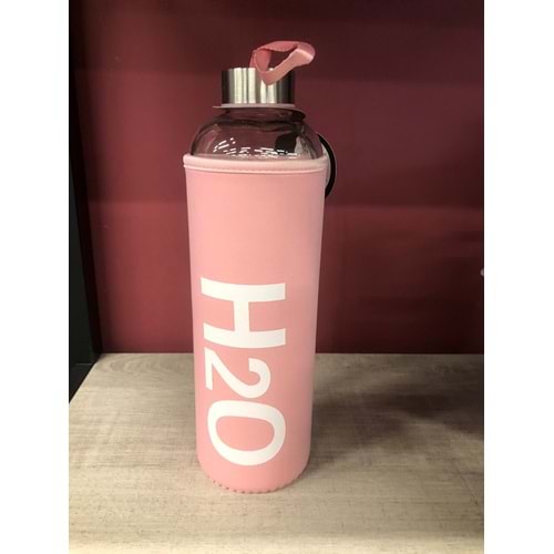 H2O Kılıflı Cam Matara 1 LT (1000 ml) Pembe