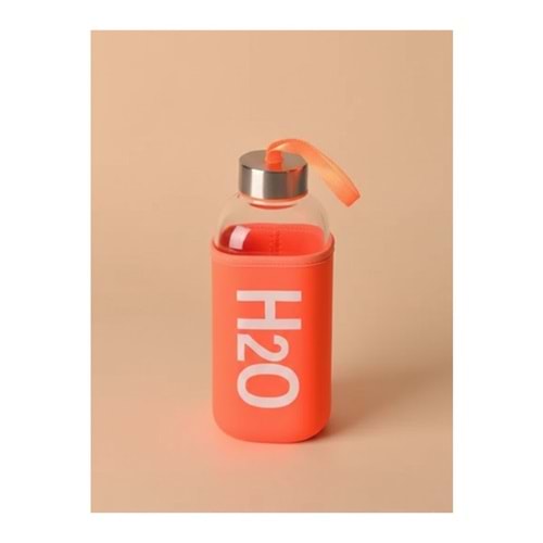 H2O Kılıflı Cam Matara 530 ml Turuncu