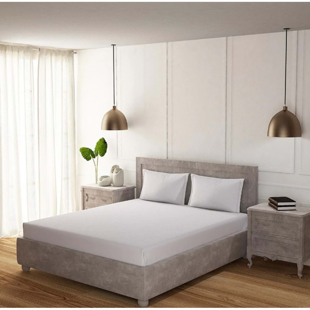 % 100 Pamuklu Lastikli Penye Çarşaf Beyaz 200x200 cm