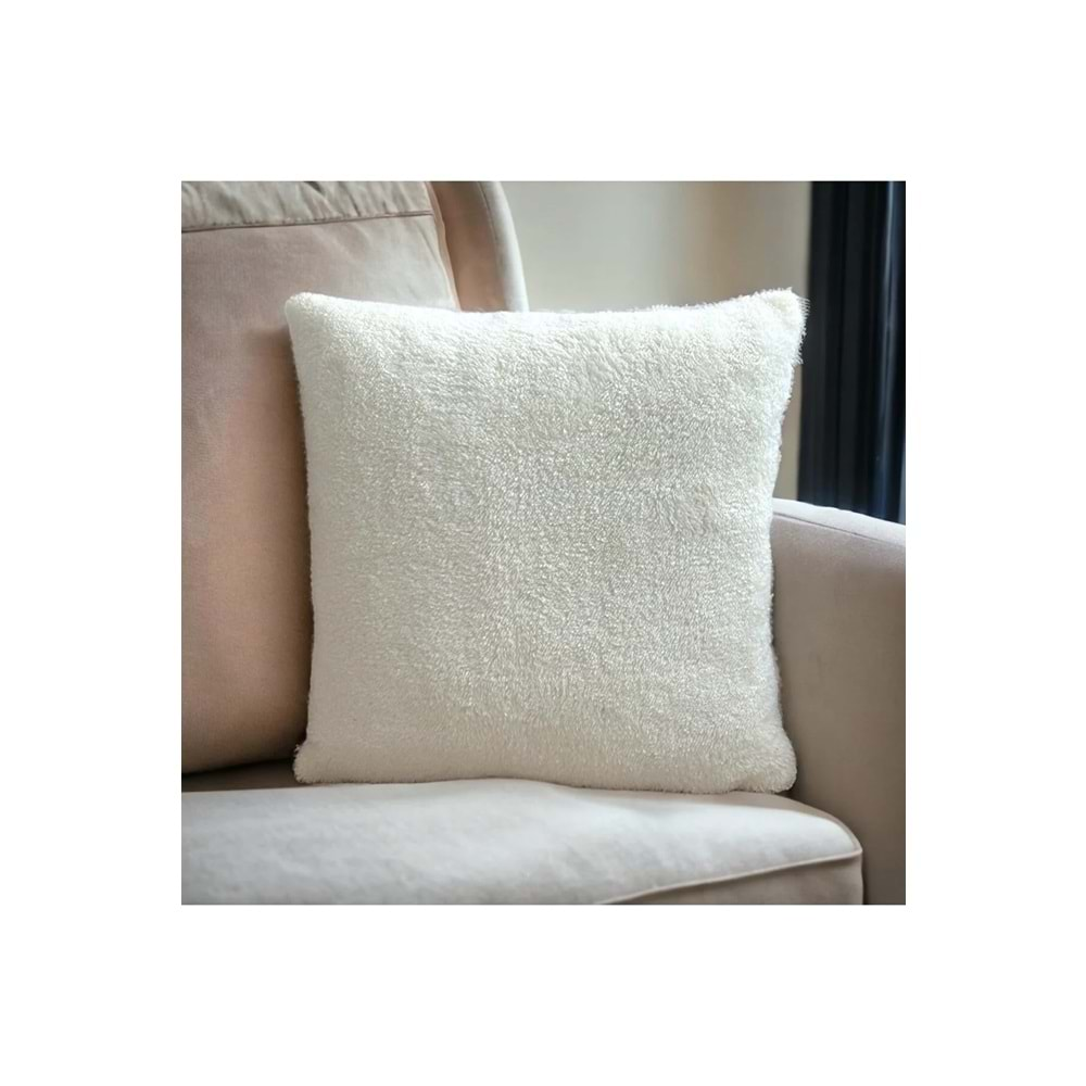 Peluş Çift Taraflı Dekoratif Kırlent Kılıfı 43x43 cm Krem