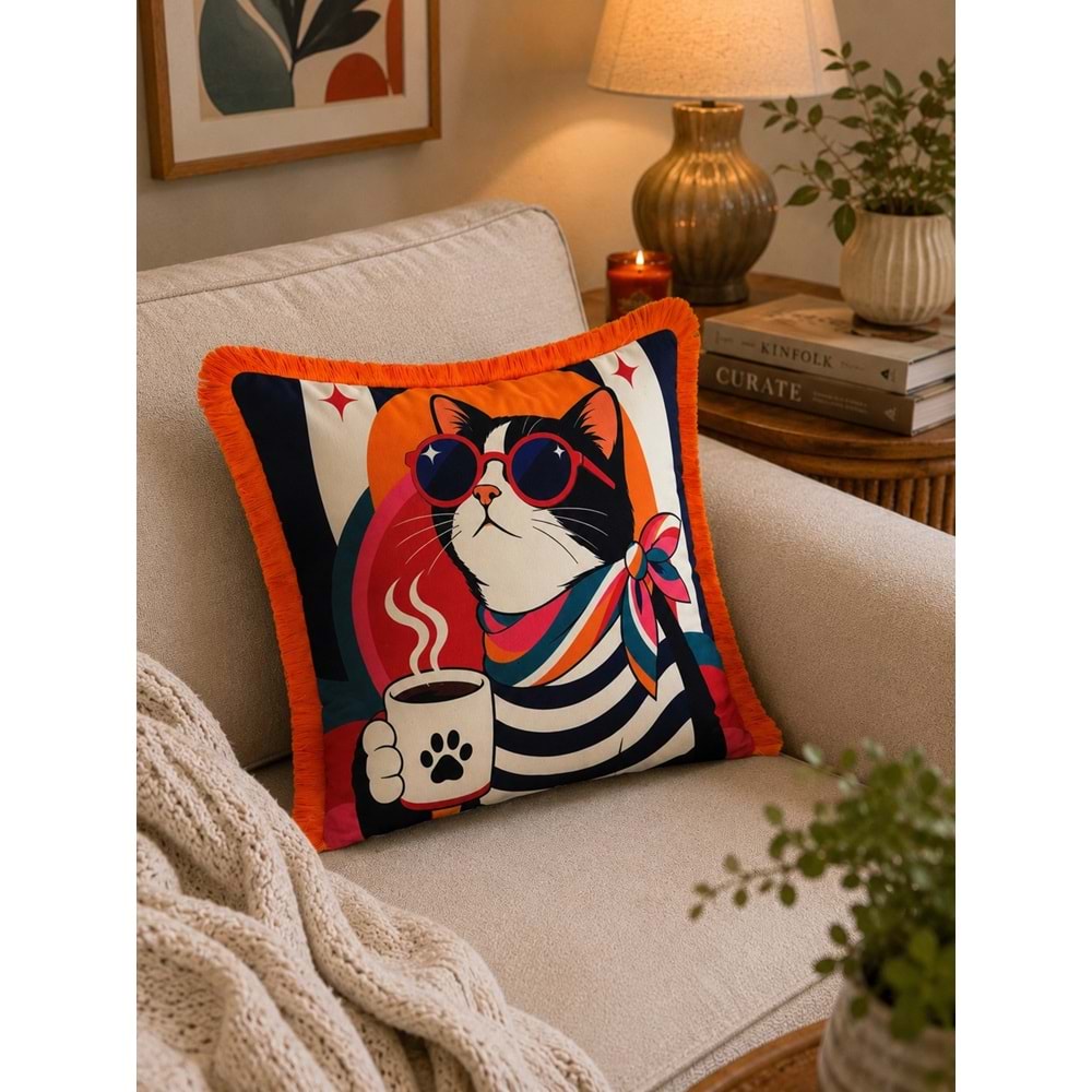 Çift Taraflı Dekoratif Saçaklı Kırlent Kılıfı Enerjik-2 43x43 cm -1 Adet