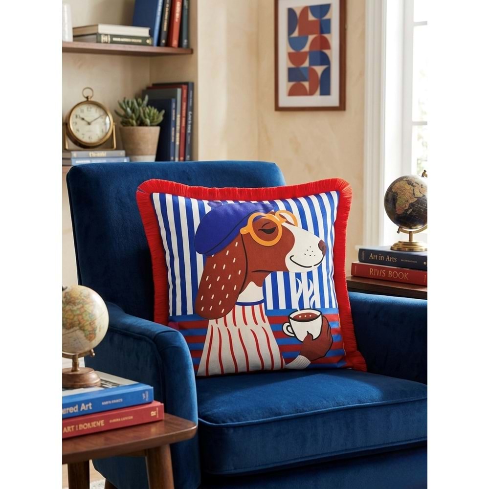 Çift Taraflı Dekoratif Saçaklı Kırlent Kılıfı Enerjik-3 43x43 cm -1 Adet