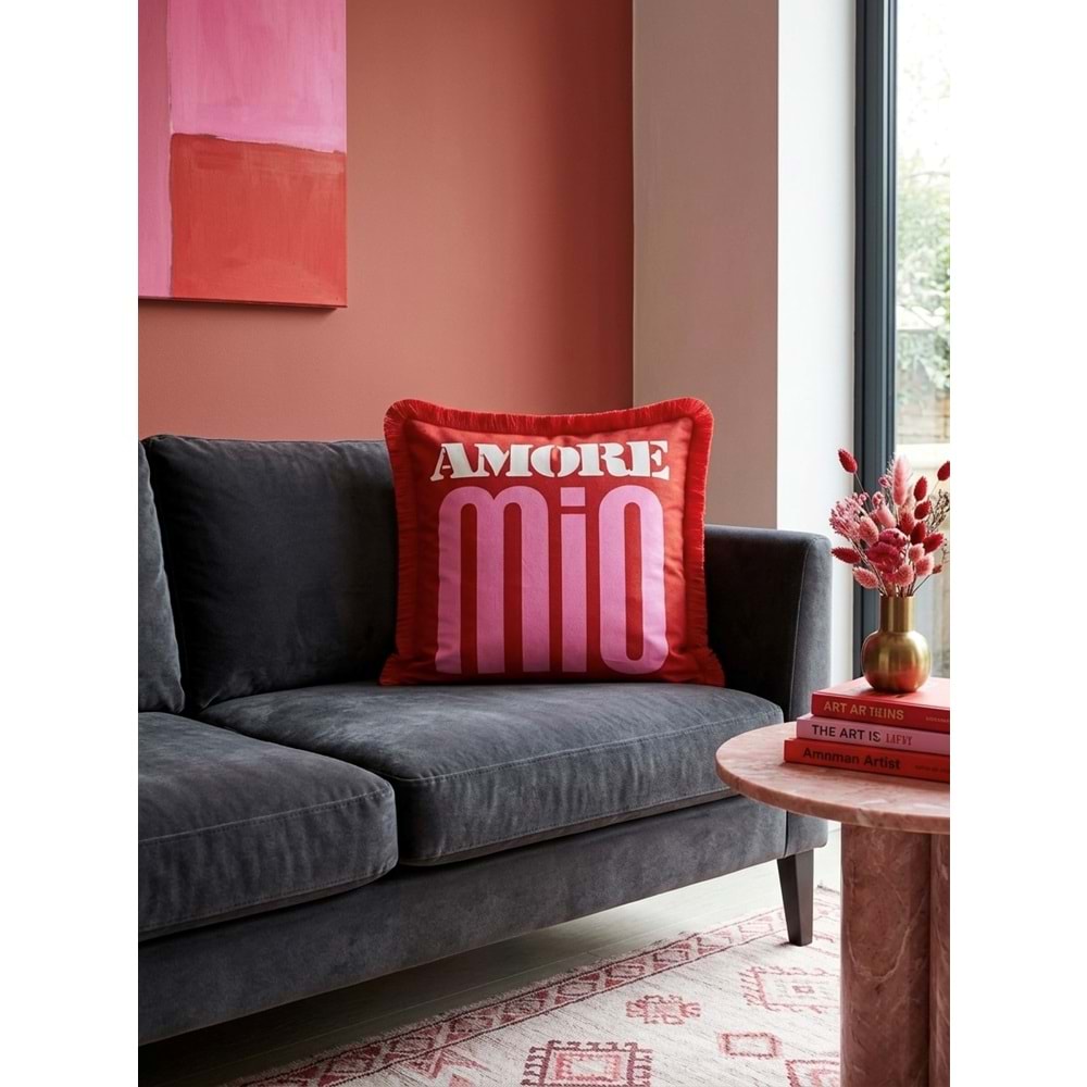 Çift Taraflı Dekoratif Saçaklı Kırlent Kılıfı Amore 43x43 cm -1 Adet