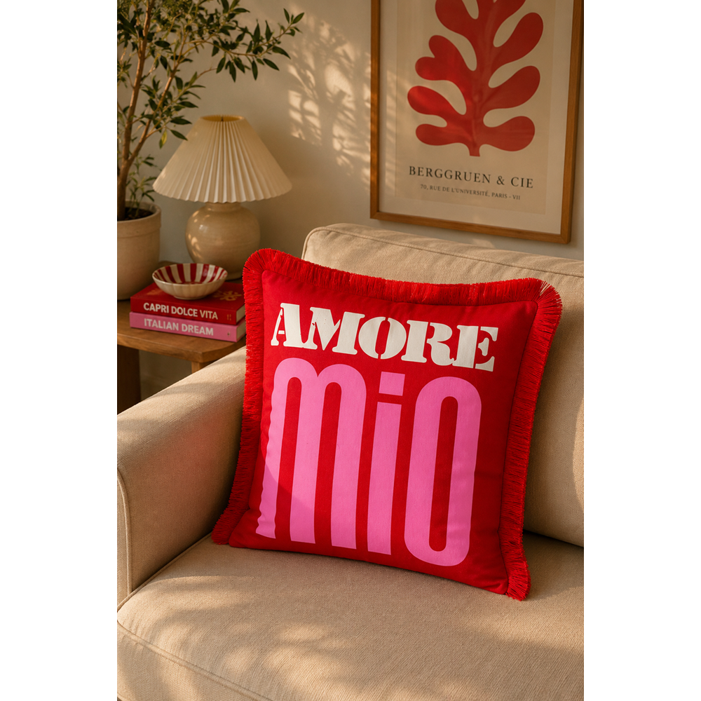 Çift Taraflı Dekoratif Saçaklı Kırlent Kılıfı Amore 43x43 cm -1 Adet