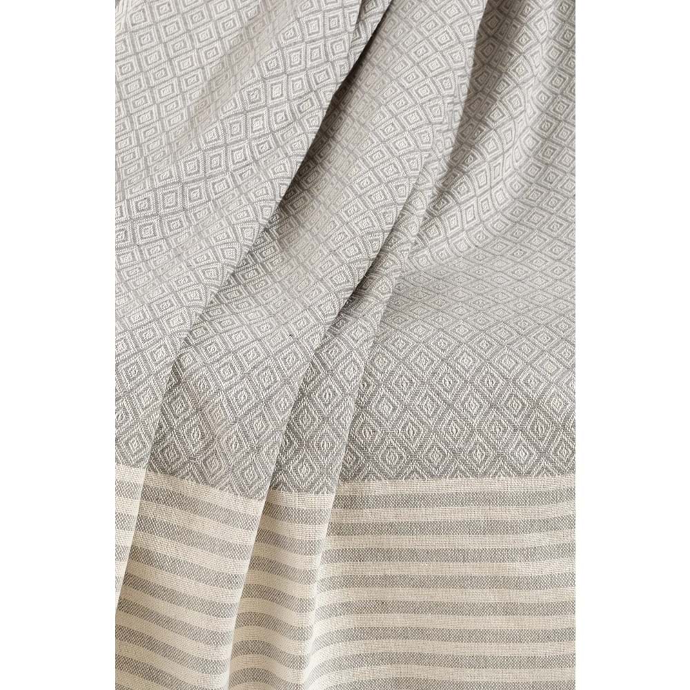 Naturel Pamuklu El Bağlamalı Saçaklı Koltuk Örtüsü - Koltuk Şalı 170x220 cm Gri