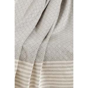 Naturel Pamuklu El Bağlamalı Saçaklı Koltuk Örtüsü - Koltuk Şalı 170x220 cm Gri