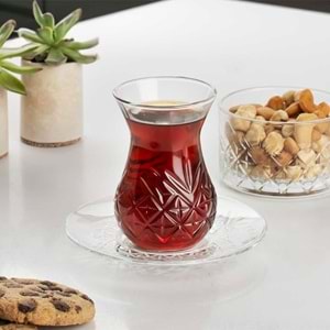 Paşabahçe Timeless Kesme Kristal 16 Parça Çerezlik Tatlı Sunum Kase + Çay Bardak Takımı Seti