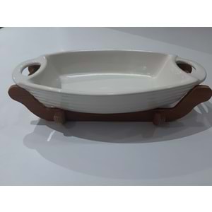 Ahşap Standlı Seramik Kulplu Gondol Fırın ve Sunum Kabı