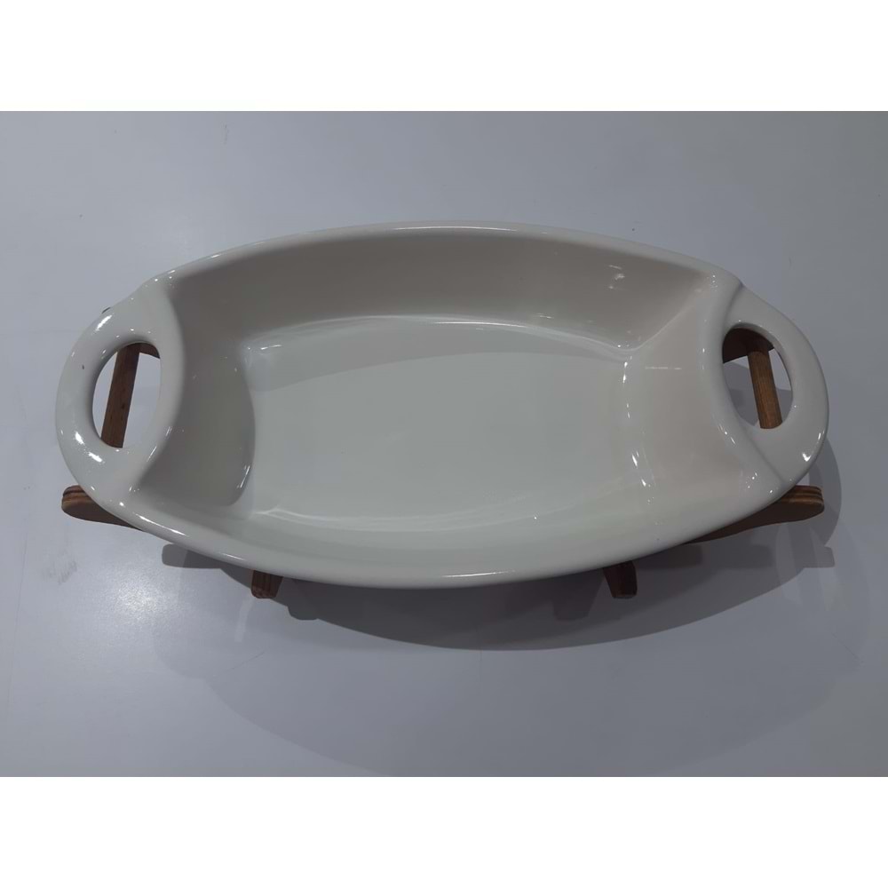 Ahşap Standlı Seramik Kulplu Gondol Fırın ve Sunum Kabı