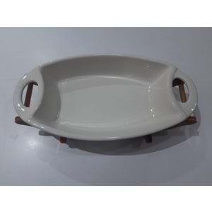 Ahşap Standlı Seramik Kulplu Gondol Fırın ve Sunum Kabı